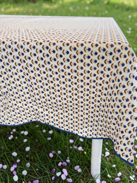 Navy Floral Scalloped Tablecloth- Square
