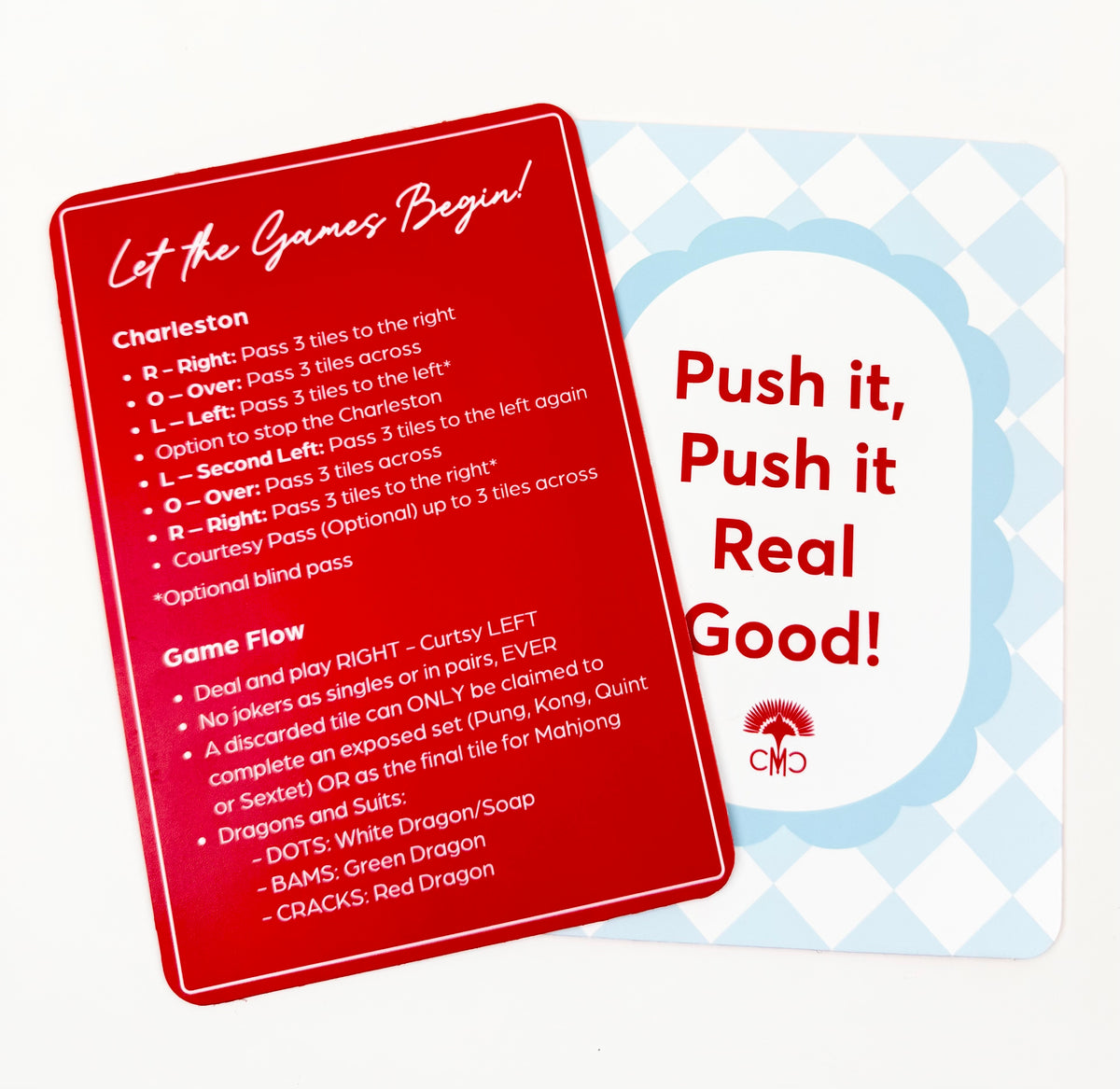 Mahjong Shufflers (set of 2) "Push It Real Good", Red & Light Blue