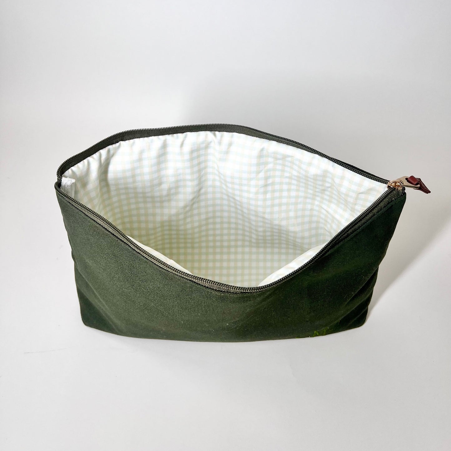 Dark Green Canvas Tile Bag, Gingham Liner
