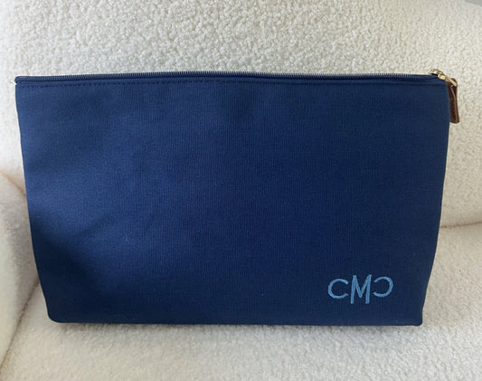 Navy Blue Canvas Tile Bag, Gingham Liner