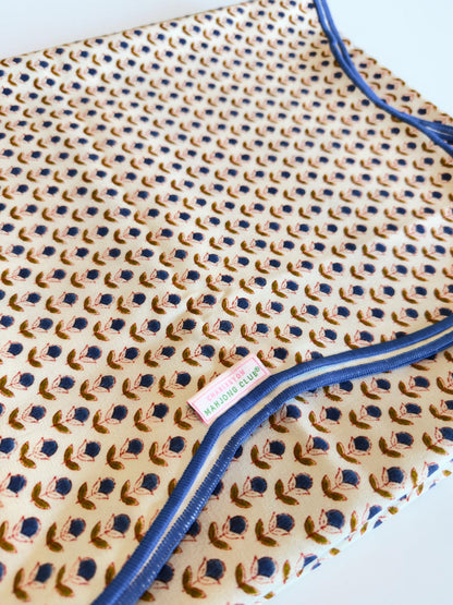 Navy Floral Scalloped Tablecloth- Square