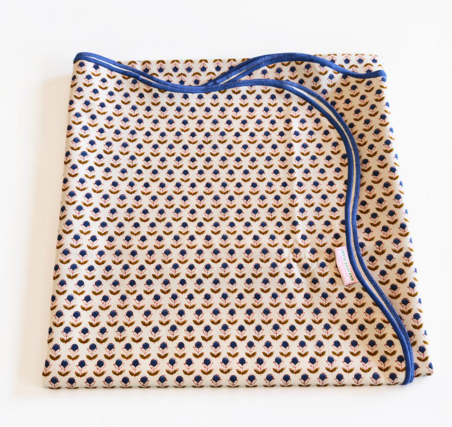 Navy Floral Scalloped Tablecloth- Square