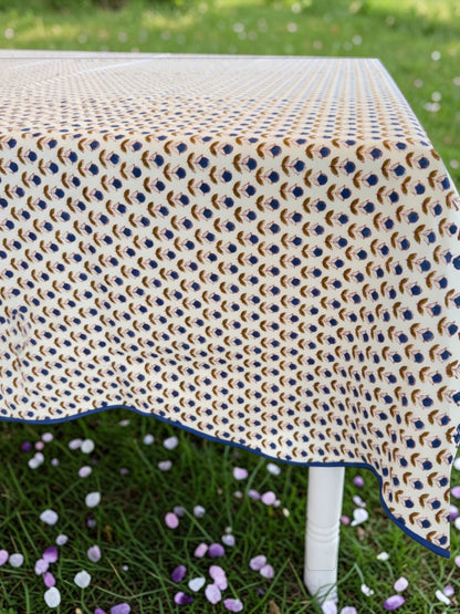Navy Floral Scalloped Tablecloth- Square