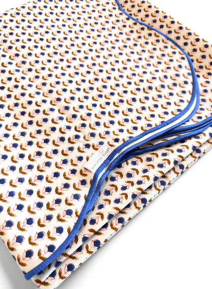 Navy Floral Scalloped Tablecloth