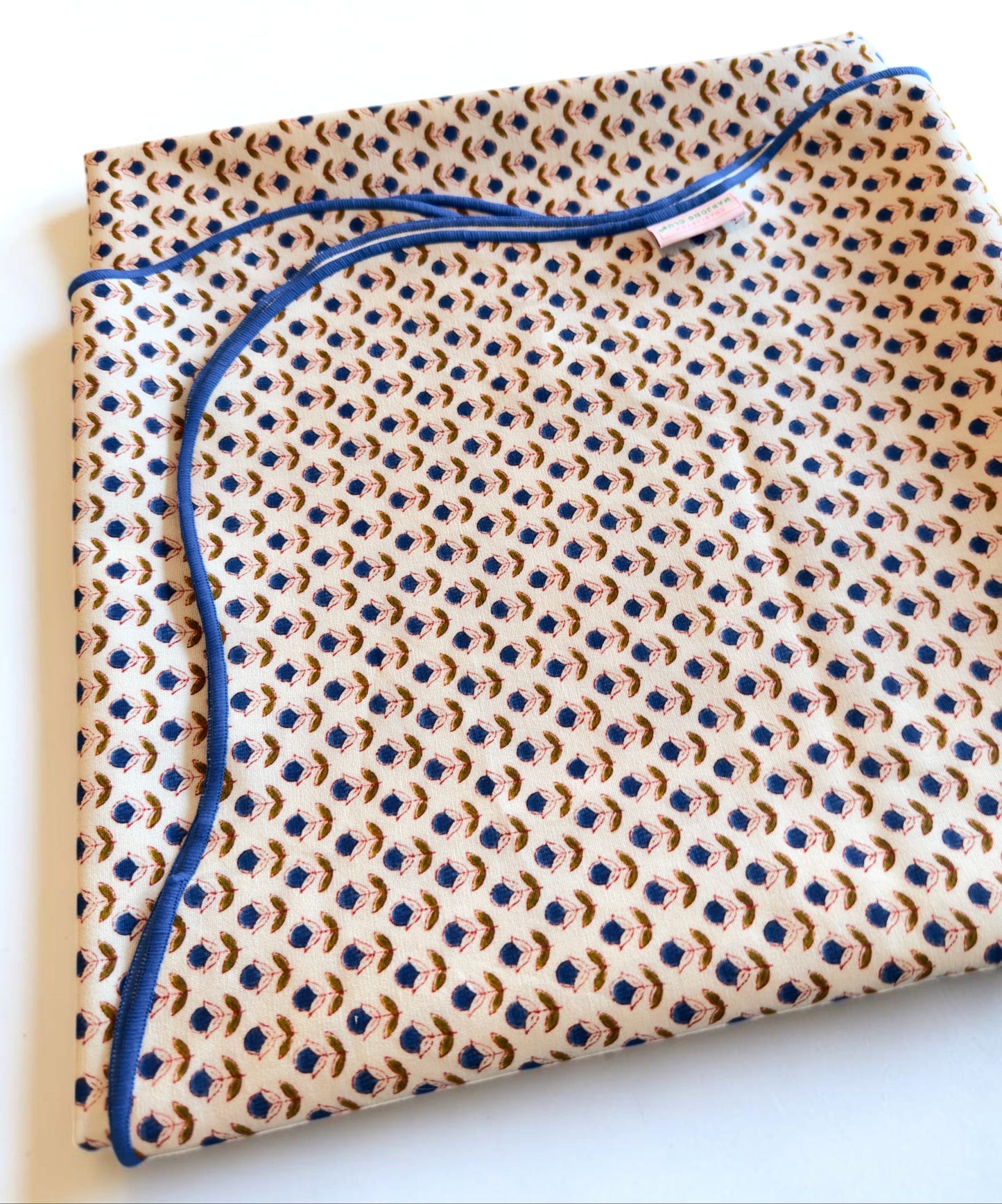 Navy Floral Scalloped Tablecloth