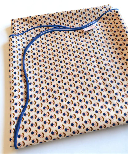 Navy Floral Scalloped Tablecloth