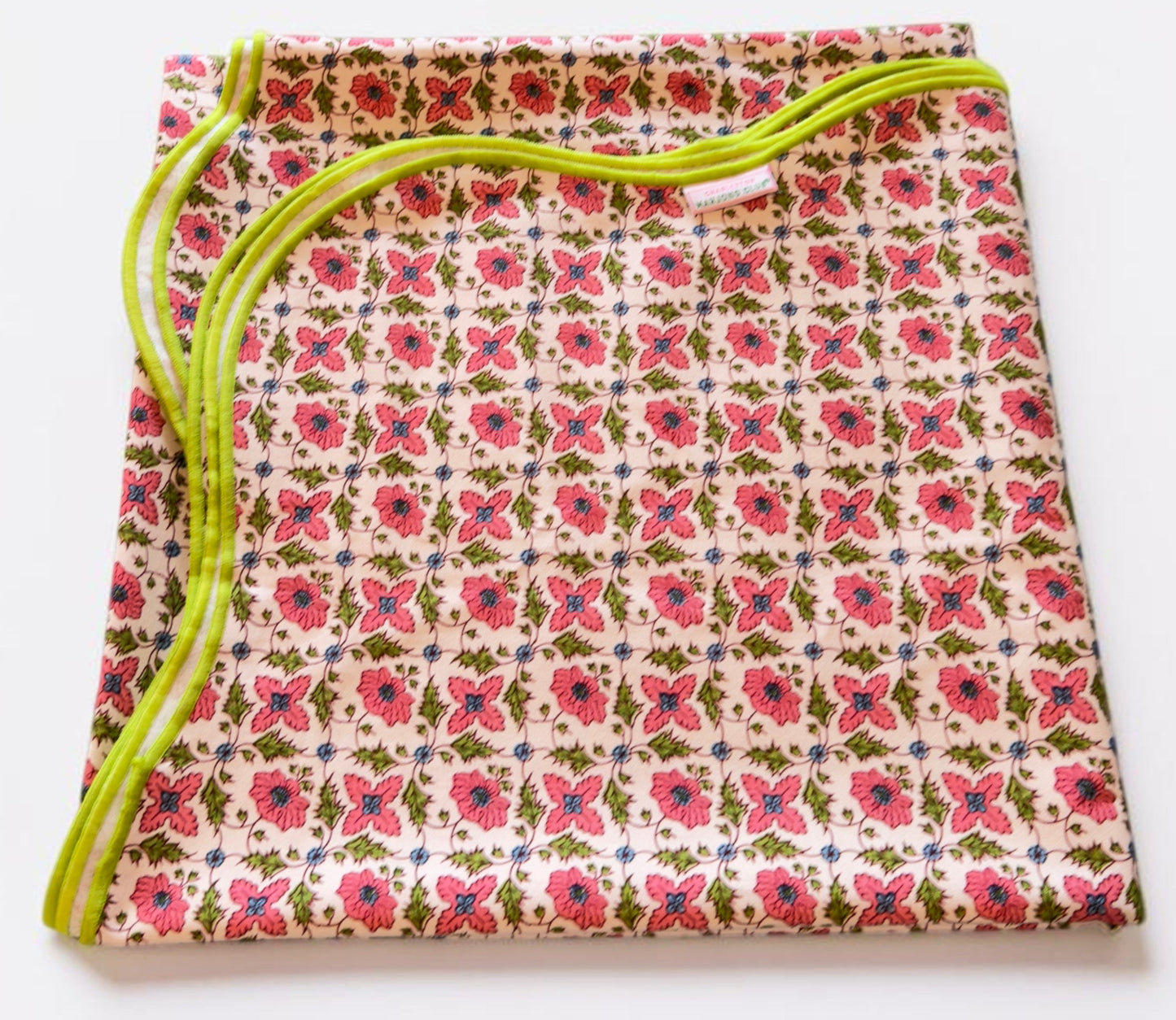 Pink & Green Floral Scalloped Tablecloth - Square