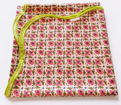 Pink & Green Floral Scalloped Tablecloth - Square