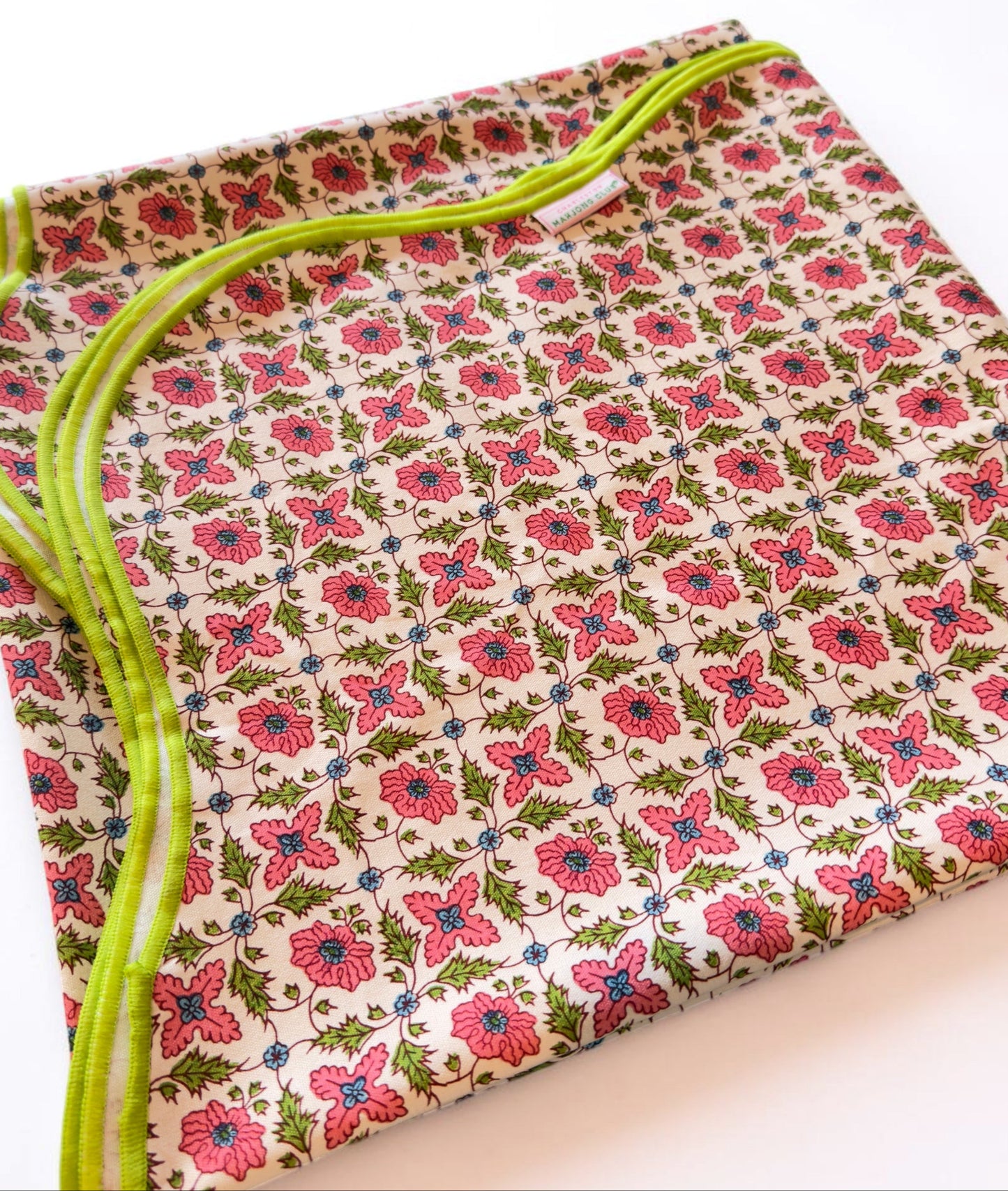 Pink & Green Floral Scalloped Tablecloth - Square