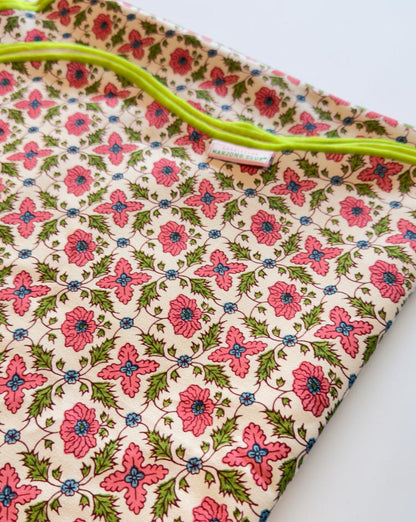Pink & Green Floral Scalloped Tablecloth - Square