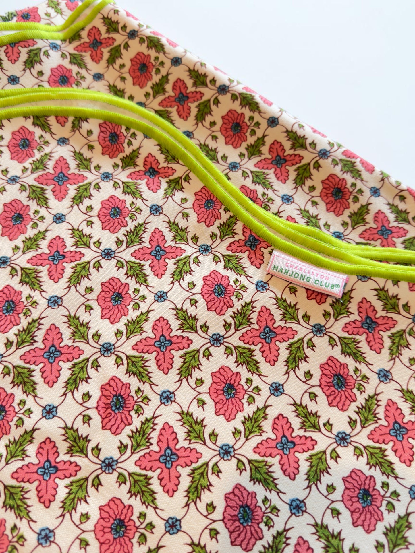 Pink & Green Floral Scalloped Tablecloth - Square