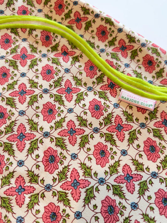 Pink & Green Floral Scalloped Tablecloth - Square