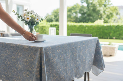 Denim Blue Floral Scalloped Tablecloth - Square