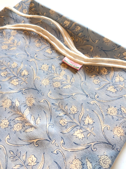 Denim Blue Floral Scalloped Tablecloth - Square