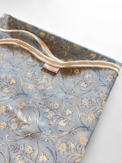 Denim Blue Floral Scalloped Tablecloth - Square
