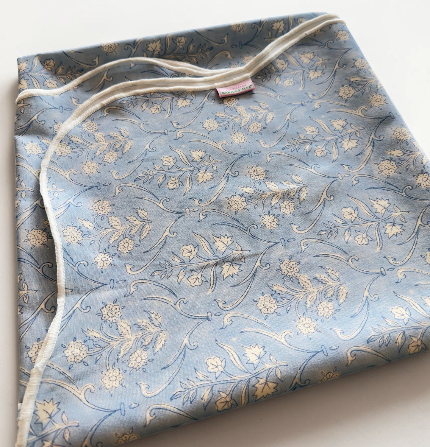 Denim Blue Floral Scalloped Tablecloth - Square
