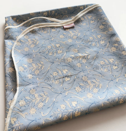 Denim Blue Floral Scalloped Tablecloth - Square
