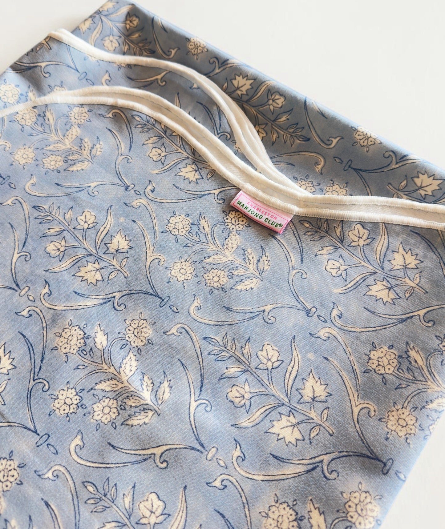 Denim Blue Floral Scalloped Tablecloth - Square