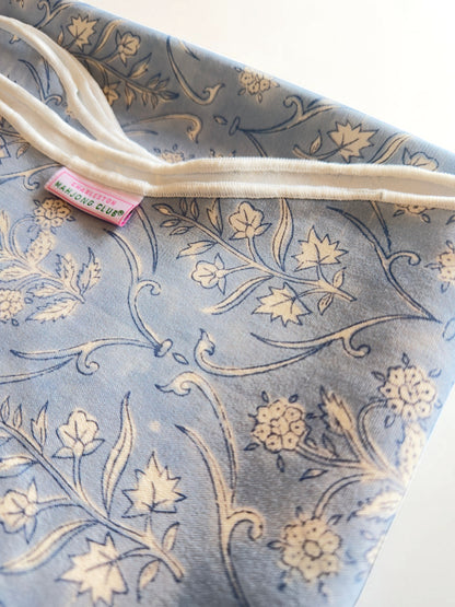 Denim Blue Floral Scalloped Tablecloth - Square