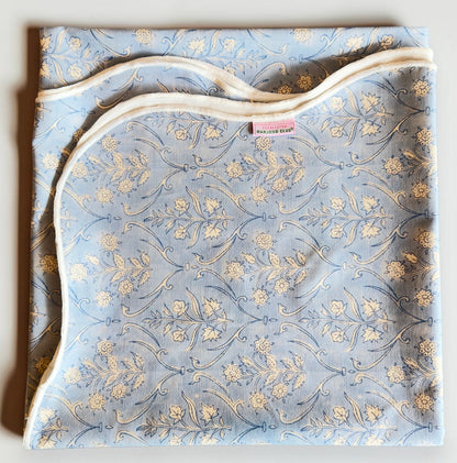 Denim Blue Floral Scalloped Tablecloth - Square