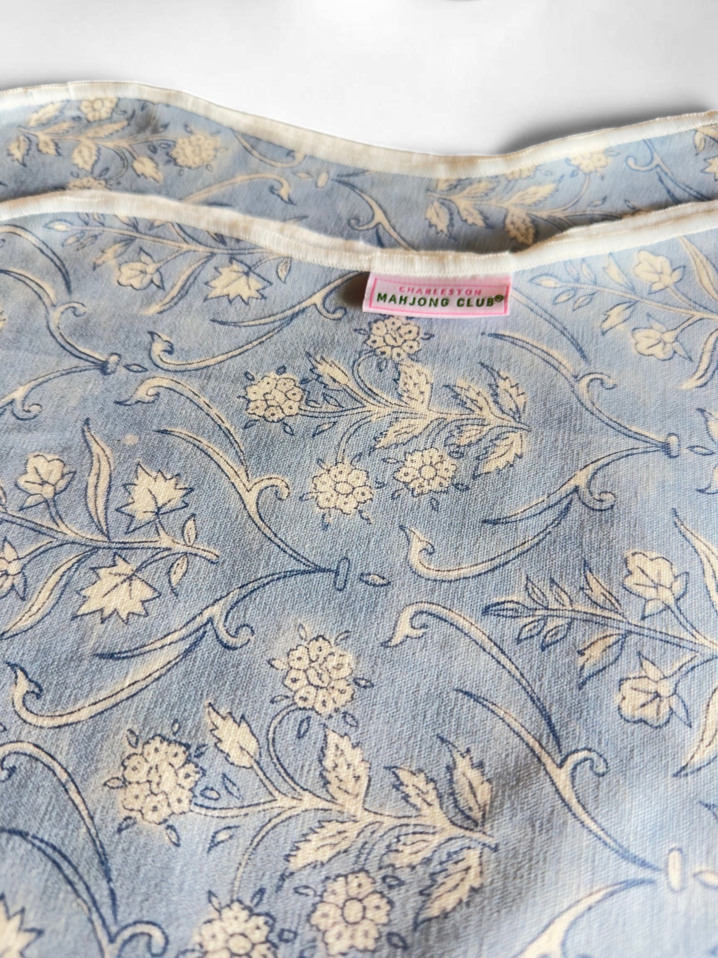 Denim Blue Floral Scalloped Tablecloth
