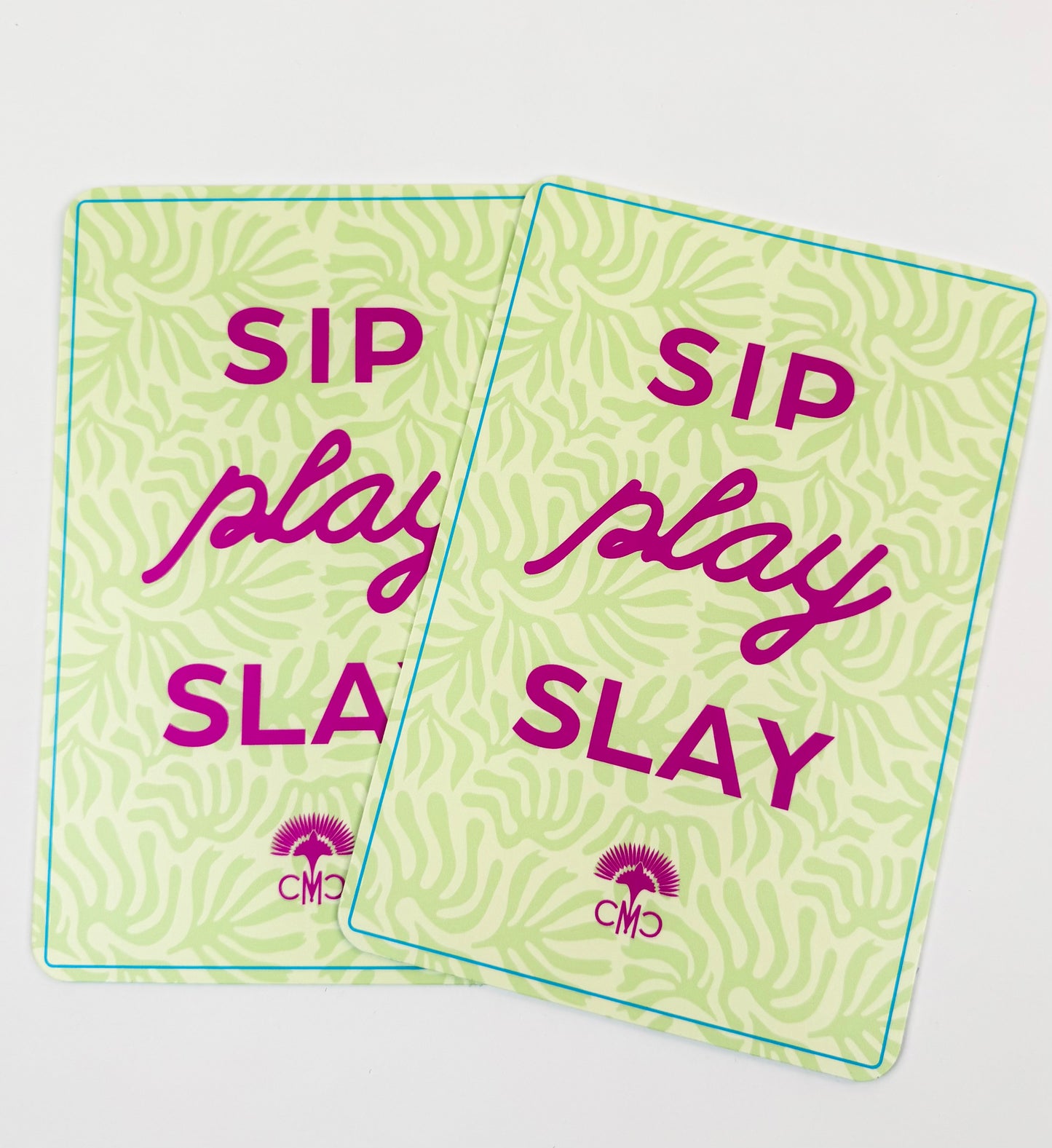 Mahjong Shufflers (set of 2) "Sip, Play, Slay", Yellow & Blue