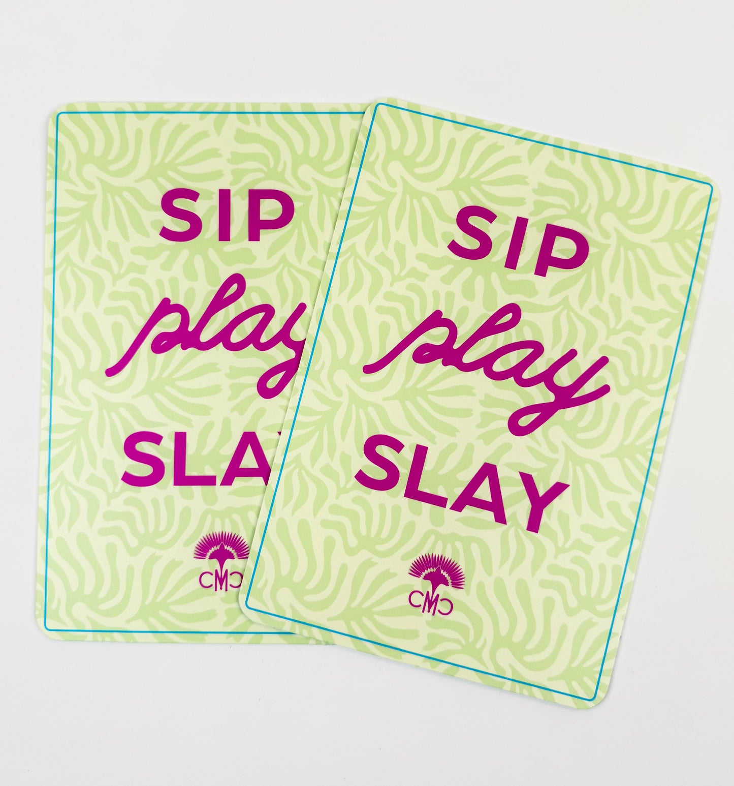Mahjong Shufflers (set of 2) "Sip, Play, Slay", Yellow & Blue