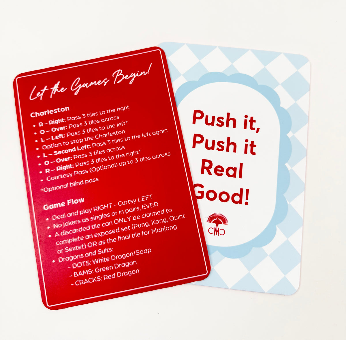 Mahjong Shufflers (set of 2) "Push It Real Good", Red & Light Blue