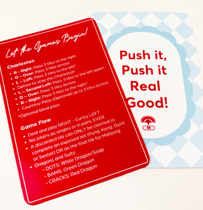 Mahjong Shufflers (set of 2) "Push It Real Good", Red & Light Blue