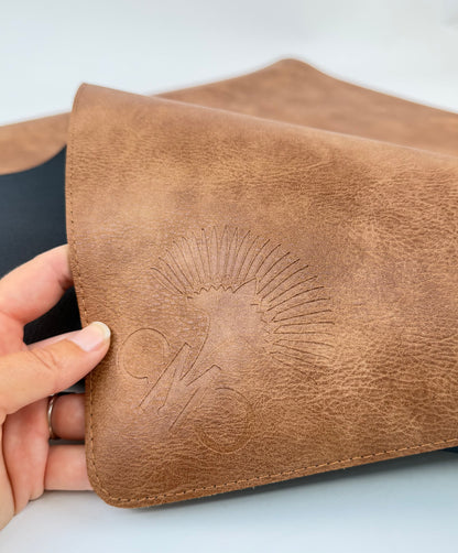 Brown Vegan Leather Mahjong Mat w/ Carrying Bag