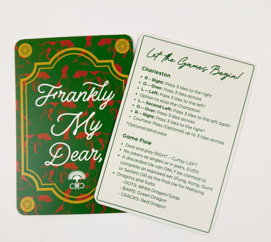 Mahjong Shufflers (set of 2) "Frankly My Dear, I Don't Give a BAM", Dark Green & Cream