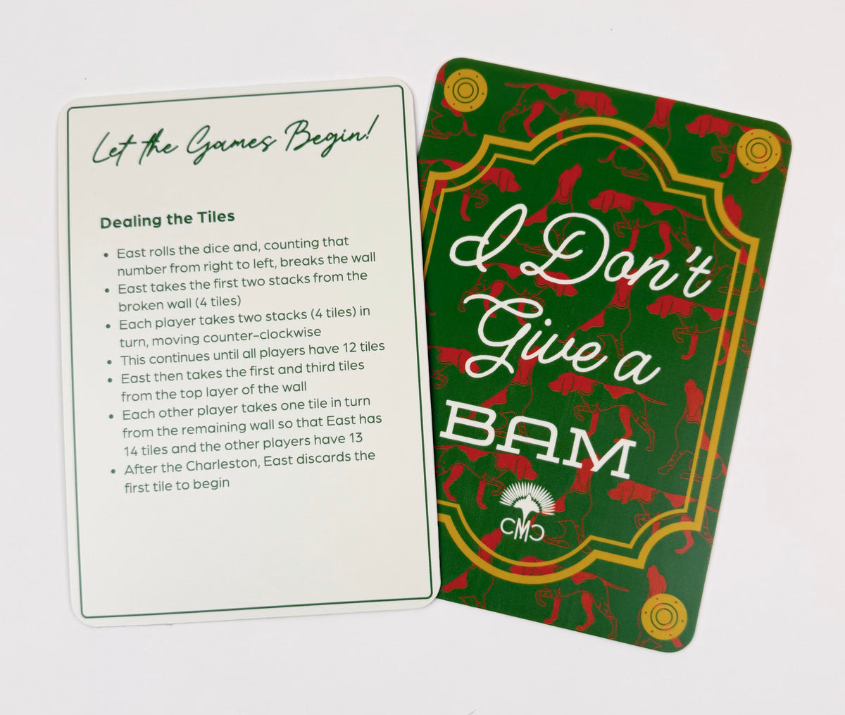 Mahjong Shufflers (set of 2) "Frankly My Dear, I Don't Give a BAM", Dark Green & Cream