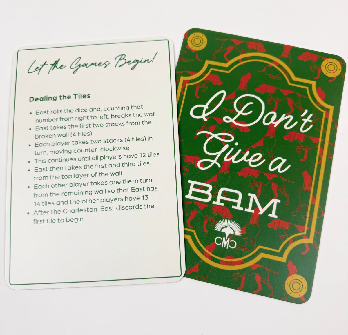 Mahjong Shufflers (set of 2) "Frankly My Dear, I Don't Give a BAM", Dark Green & Cream