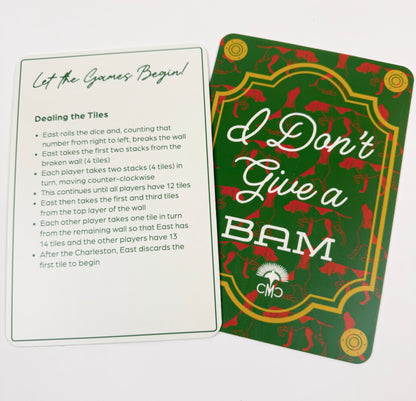 Mahjong Shufflers (set of 2) "Frankly My Dear, I Don't Give a BAM", Dark Green & Cream