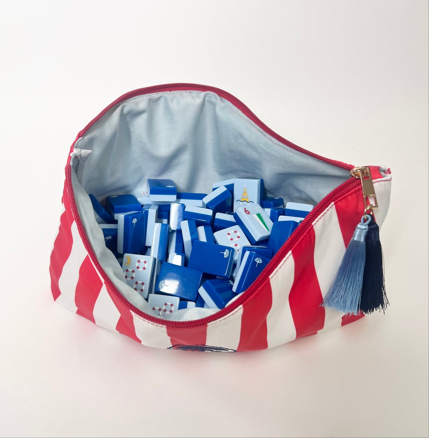 The Club Tile Bag- Striped w/ Tassels & Velvet Liner