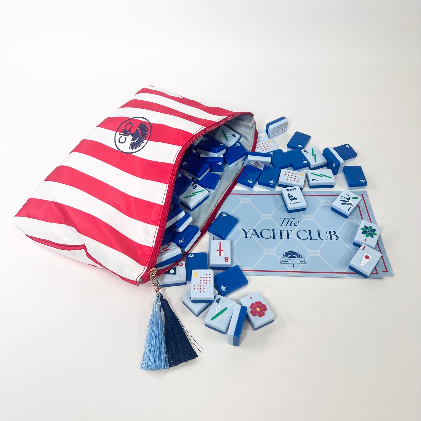 The Club Tile Bag- Striped w/ Tassels & Velvet Liner