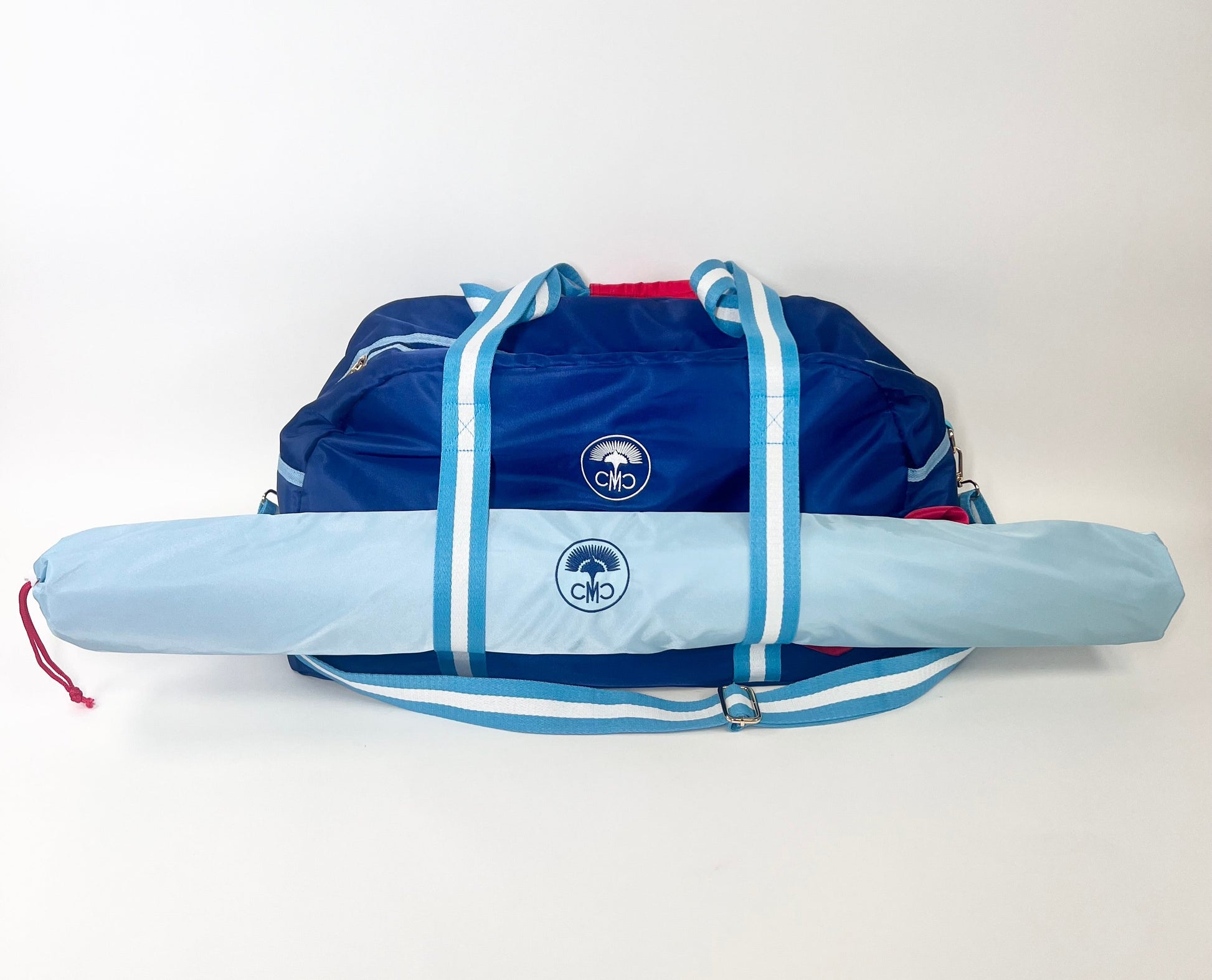 Blue Mahjong Tote bag with a matching mat bag on a white background