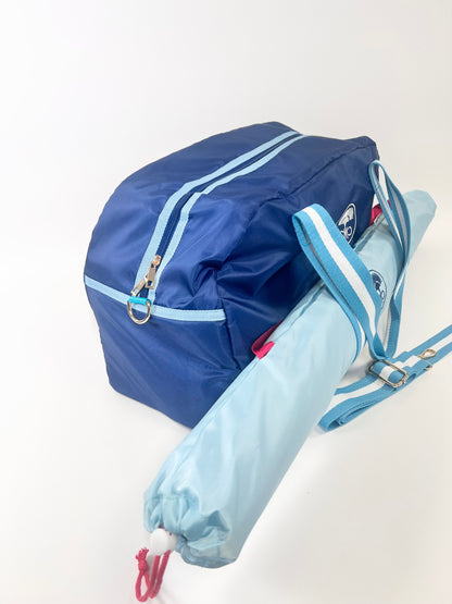 Blue Mahjong Tote Bag with a mat bag on a white background