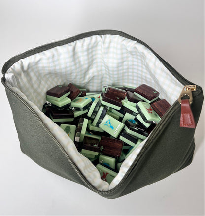 Dark Green Canvas Tile Bag, Gingham Liner