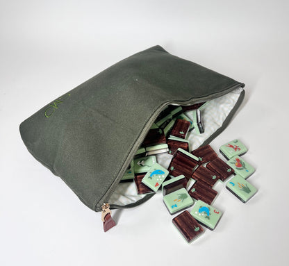 Dark Green Canvas Tile Bag, Gingham Liner