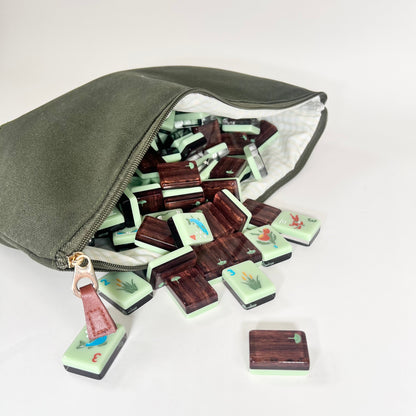 Dark Green Canvas Tile Bag, Gingham Liner