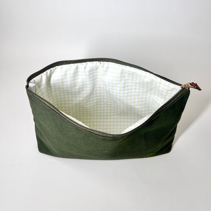 Dark Green Canvas Tile Bag, Gingham Liner