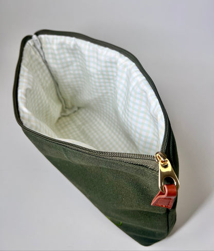 Dark Green Canvas Tile Bag, Gingham Liner