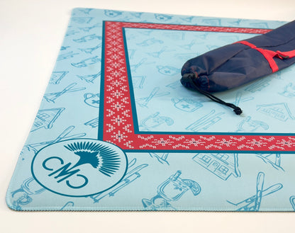 NEW! Ski Club Mat- Red Sweater Border & Toile Pattern w/ Carrying Bag