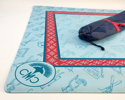 NEW! Ski Club Mat- Red Sweater Border & Toile Pattern w/ Carrying Bag
