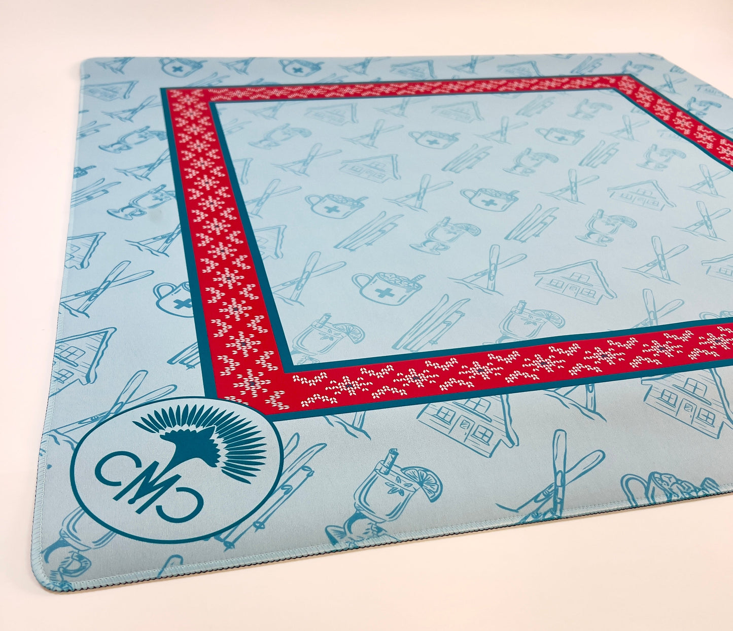 NEW! Ski Club Mat- Red Sweater Border & Toile Pattern w/ Carrying Bag