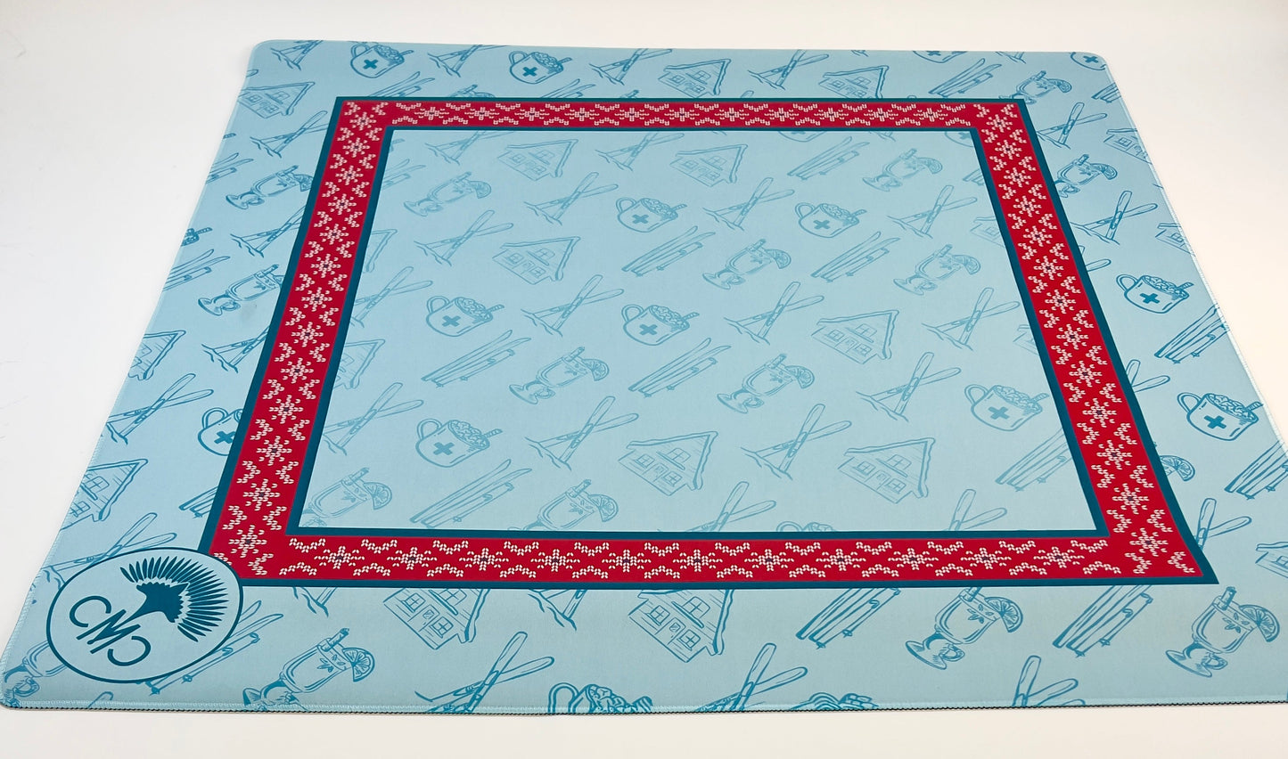 NEW! Ski Club Mat- Red Sweater Border & Toile Pattern w/ Carrying Bag