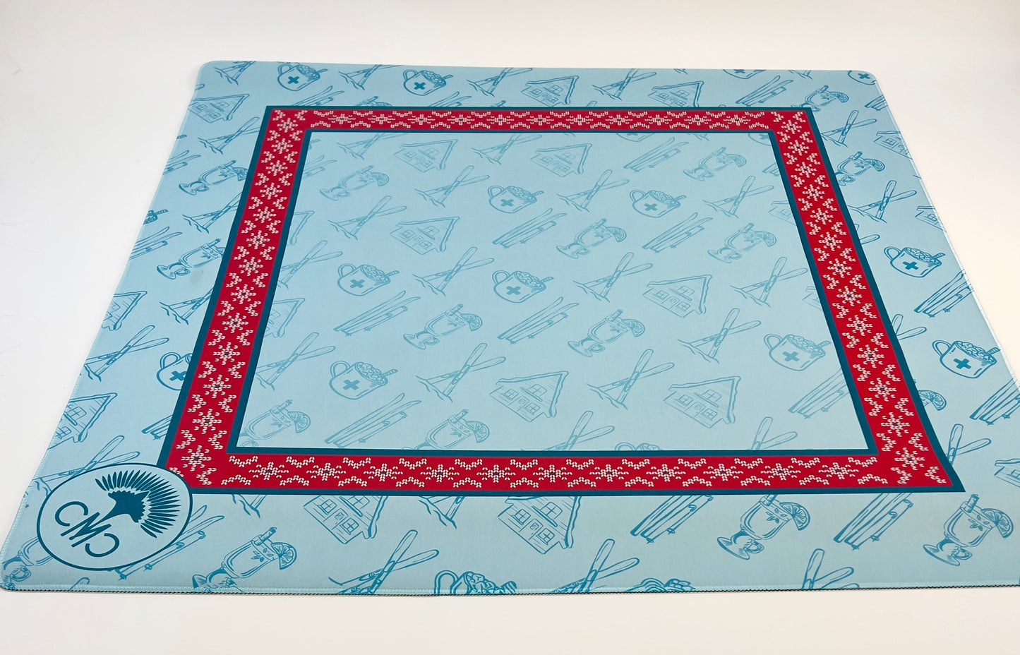 NEW! Ski Club Mat- Red Sweater Border & Toile Pattern w/ Carrying Bag