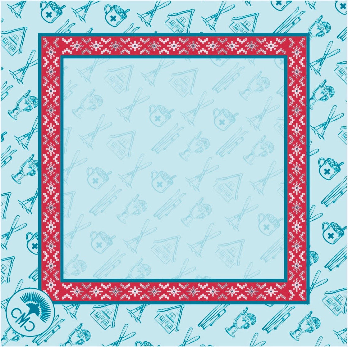 NEW! Ski Club Mat- Red Sweater Border & Toile Pattern w/ Carrying Bag