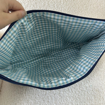 Navy Blue Canvas Tile Bag, Gingham Liner